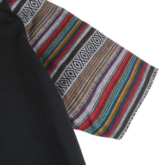 Men's Black T-Shirt with Vibrant Colorful Striped and Casual Hood Design Size S - Picture 3 of 6